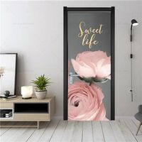 Autocollants muraux de porte floraux roses,auto-adhésif,PVC,étanche,décoration de la maison,pleine porte,papier - MTB-041-85x215 cm