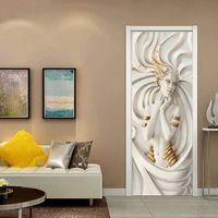2 Pcs Stickers Porte Chambre 3D, Autocollants de Porte Stéréo 3D- Déesse, Papier Peint Adhesif Porte Trompe l'oeil Mural 90 x 200 cm