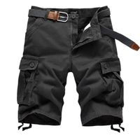 Cargo Shorts Homme Multi-poches Casual Shorts Coupe Droite Couleur Unie - Gris