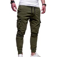 Pantalons de Loisirs Slim Fit Ceinture Élastique Cargo Chino - Homme - Armée Verte