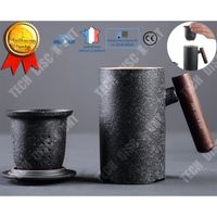 TD® Tasse à thé personnelle en céramique de Bureau noire foncée Mug avec Couvercle Filtre Tasse en céramique de Style Zen céramique