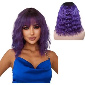 PERRUQUE - POSTICHE Perruque Femme Naturelle Wig Human Hair 1B-Purple 