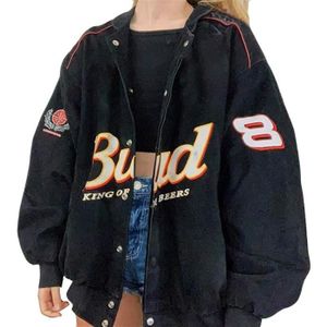 Onsoyours Blouson Bomber Femme Manches Longues Vintage Veste Bomber Casual Zipper Jacket College Poches Coupe-Vent Baseball Blouson Sweat Veste