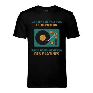 T-SHIRT T-shirt Homme Col Rond Noir Platines Vinyle DJ - L