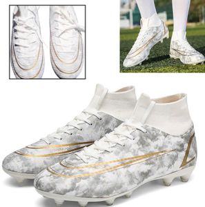 CHAUSSURES DE FOOTBALL Chaussures de Football Homme High Top Spike Crampons Profession Athlétisme Entrainement Chaussures de Sport blanc