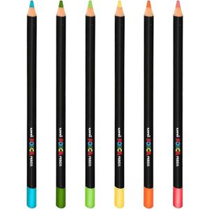 CRAYON DE COULEUR Uni POSCA KPE-200 Lot de 6 crayons de couleur professionnels à l'huile et à la cire, Rose corail, jaune vif, jaune citron, [501]