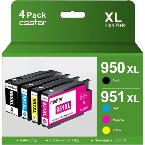 Lot De 8 Cartouches D'Encre Compatibles HP 950XL/951XL - 2 Noir + 2 Cyan + 2 Magenta + 2 Jaune - Haut Rendement