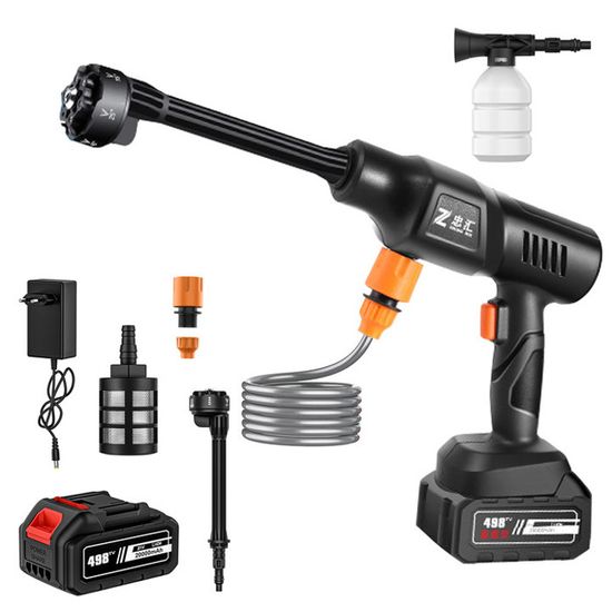 Fexrror Nettoyeur Haute Pression Sans Fil, Nettoyeur Haute Pression Avec Buse 6 En 1, 2 X 2000mAh Batteries, Pulvérisateur De Mousse, Adapté Pour Voiture, Jardin, Terrasse