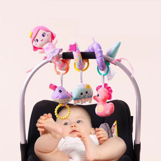 Funsland Spirale D'Activité Bébé Éléphant – Jouet Poussette, Siège Auto, Berceau – Musique, Anneau De Dentition Et Hochet – Cadeau Naissance 0-12 Mois