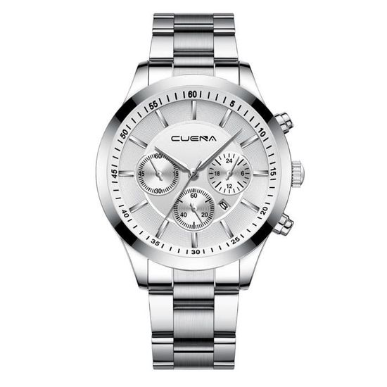 CUENA Montre ceinture en acier pour homme trois yeux Montre