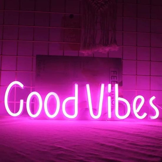Panneau Lumineux LED 'Good Vibes' - Décoration Murale 40x24 Cm Avec Câble USB - Ambiance Positive