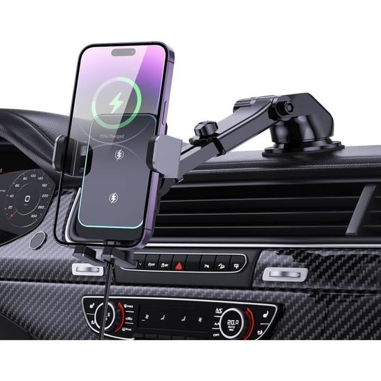 Support Téléphone Voiture Induction Hama 10W Fast Charge - Chargeur Sans Fil QI, Mâchoires Automatiques, Fixation Grille Ou Pare-brise