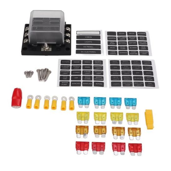 Porte-Fusibles 6 Voies FULARR - Avec 10 Fusibles Gratuits - Universel Auto Bateau 12V/24V - Noir