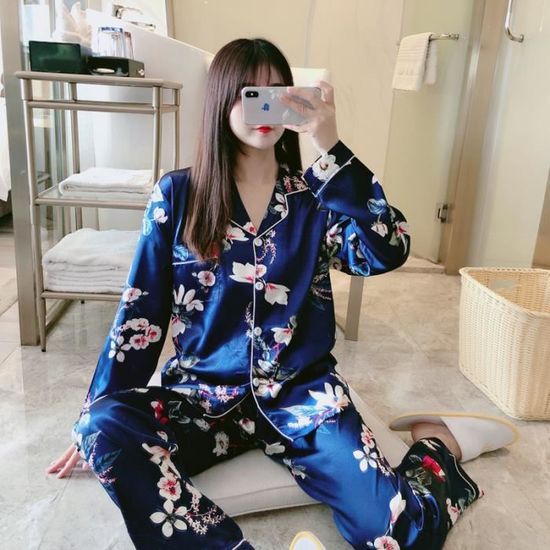 Pyjama en soie femme,Ensemble pyjama en Satin de soie pour femmes ...