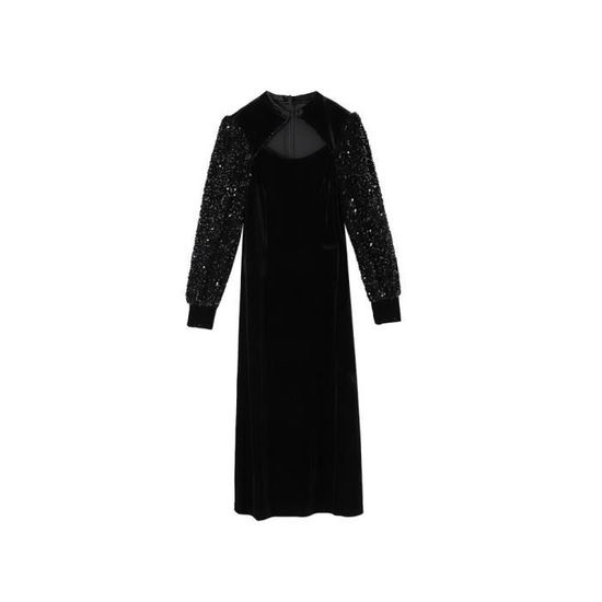 Robe De Soirée Femme En Velours à Paillettes AXOE - Style Rétro, Mi-Mollet, Col Cœur (Pour Mariage, Fête)