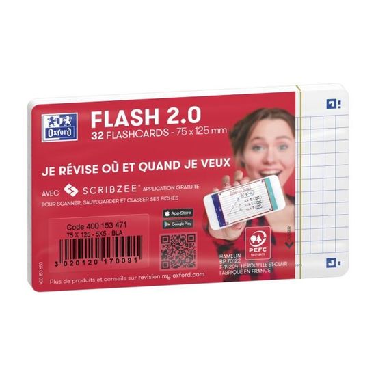 5 Paquets De 32 Flashcards Oxford FLASH 2.0 - Format A7 75x125mm - Pour Révisions Efficaces - 5