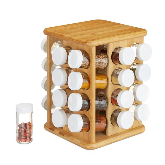 New England Stories Étagère à épices Rotative Avec 12 Pots à épices, Tour à épices De Cuisine Pour Comptoir Ou Armoire – Le Rangement Du Carrousel Comprend 386 étiquettes à épices