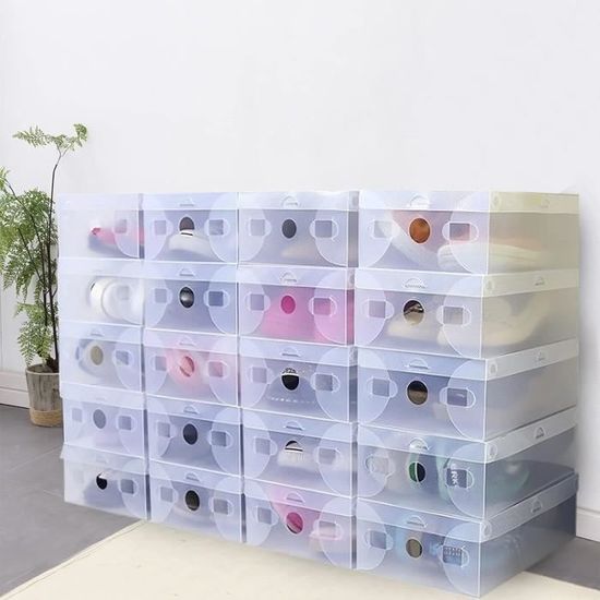 FUROMG Lot de 20 boîtes à chaussures empilables en plastique transparent Blanc FUROMG Lot de 20 boîtes à chaussures empilables en plastique transparent Blanc