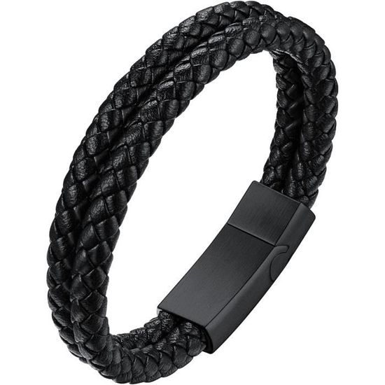 Bracelet Cuir Homme Avec Fermoir Magnétique - Motifs Étoile De David, Croix Des Templiers Ou Tête De Mort, Cadeau Personnalisable