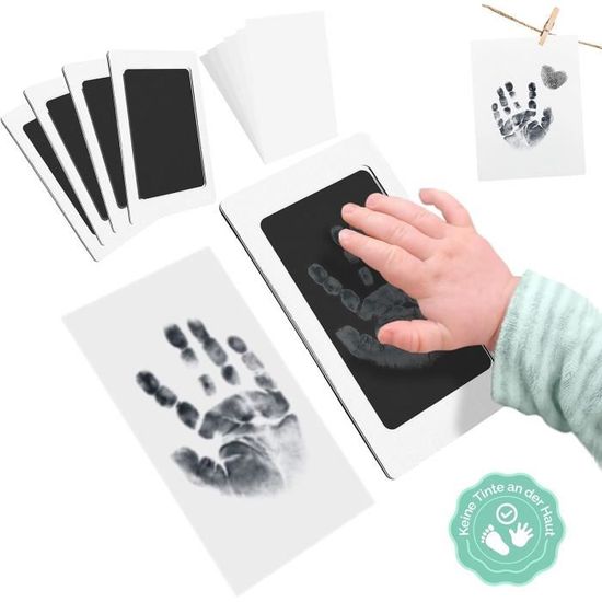 Kit Empreintes Bébé & Animaux - 4 Encres Doré/Argent + 8 Cartes - Sans Contact, Sécurité 0-6 Mois