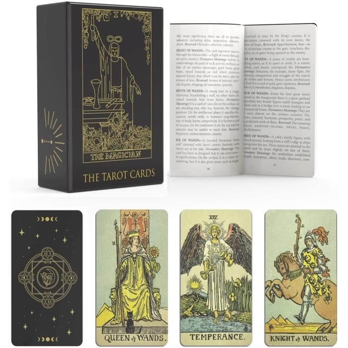Jeu De Tarot 78 Cartes Feuille D'or - Guide 36 Pages - PVC Imperméable - Débutants