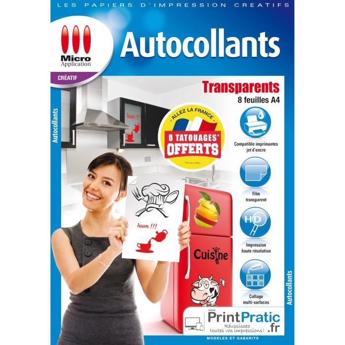Autocollants Transparents - 8 feuilles A4 transparentes Micro Application