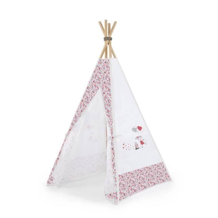 ABSORBA Tipi tissu imprimé 100% coton + Bâtons en bois London fille