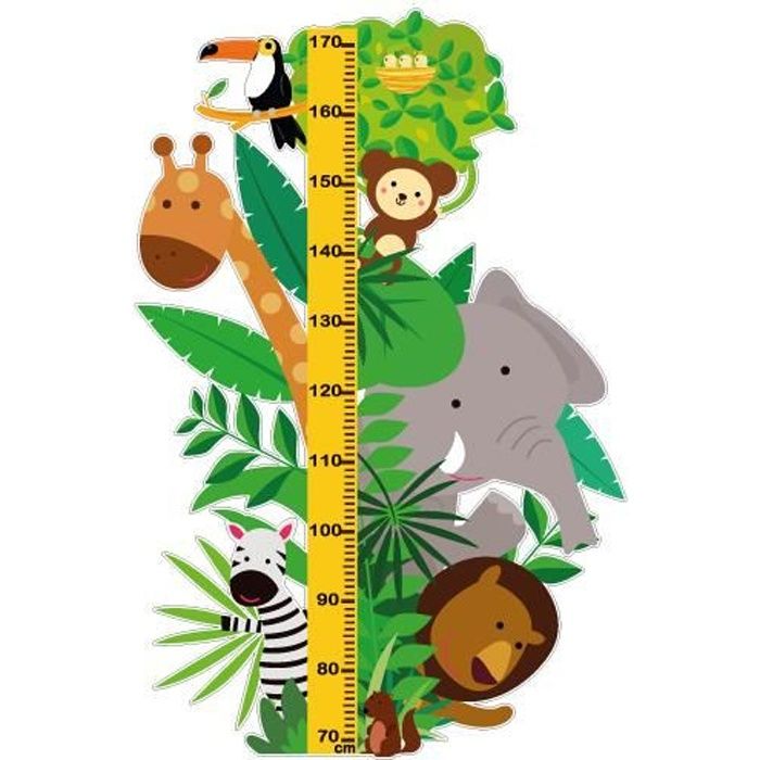 Stickers Toise - Animaux de la Savane - Aspect Brillant - Adhesif Permanent - Dimensions : 0,833 m x 1,271 m