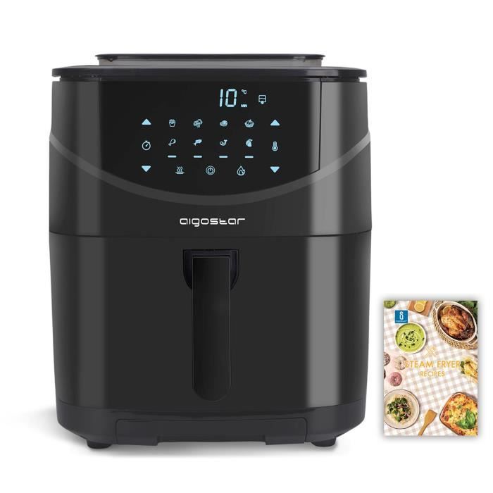 Aigostar Melodia - Friteuse à air + cuiseur vapeur 2 en 1. 0% BPA, 7L, 1700W, 8 menus préprogrammés + mode manuel. Recettes.