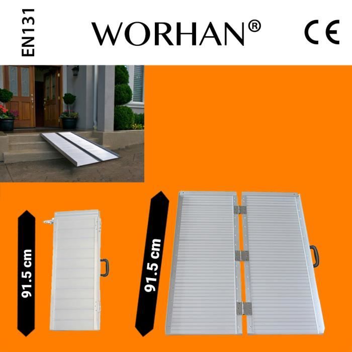 WORHAN® 91.5cm Rampe Alu Pliable Valise Aluminium Pour Fauteuil Roulant Chargement Scooter Plate-Forme Aluminium Anodisé R3