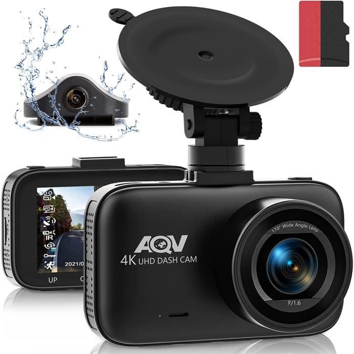 Caméra de Voiture AQV D2 Dash Cam 4K 1080P Caméra Avant et Arriere Grand angle 310° GPS Avec Caméra de Recul & Carte 32Go