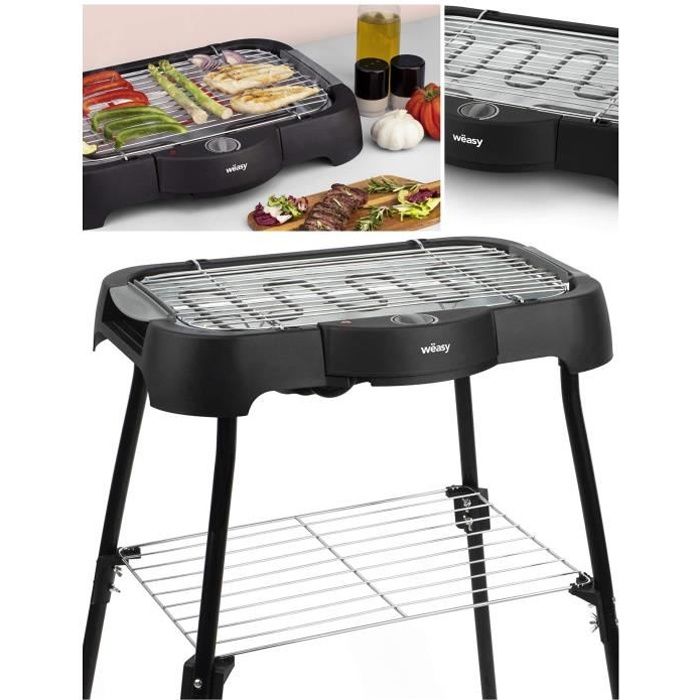 Barbecue électrique de table et sur pieds 2000 W Dim 41.5 x 24cm pour intérieur ou extérieur