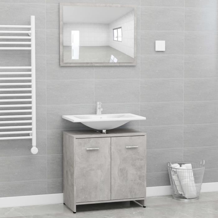 Ensemble de SALLE DE BAIN COMPLETE Ensemble de meubles de salle de bain Contemporain Gris béton Aggloméré#31133