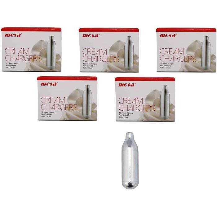 Mosa, 50 Cartouches de Gaz pour Siphon à Chantilly, Capsules de Recharge N2O