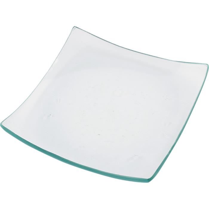 Assiettes carrée en verre transparent à bords arrondis. réf 55775