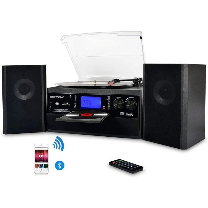 DIGITNOW! Platine Vinyle Bluetooth USB mp3 et Fonction Encodage Classique Lecteur CD avec CD Cassette Radio 33/45/78 RPM avec Deux H