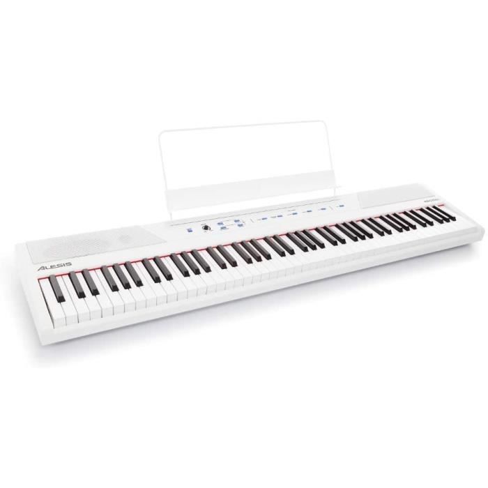 Alesis Recital White - Piano Numérique de Couleur Blanche avec Un Clavier de 88 Touches Semi-lestées de Taille Authentique, Adaptate
