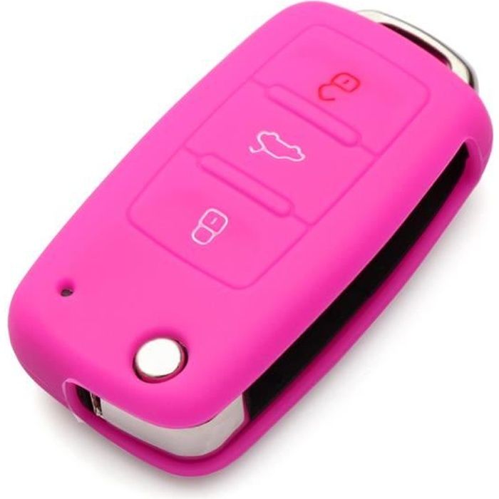 Etui Coque Housse Silicone clé POUR Golf 5 6 Passat Polo MK5 MK6 3 Boutons Choix (Rose)