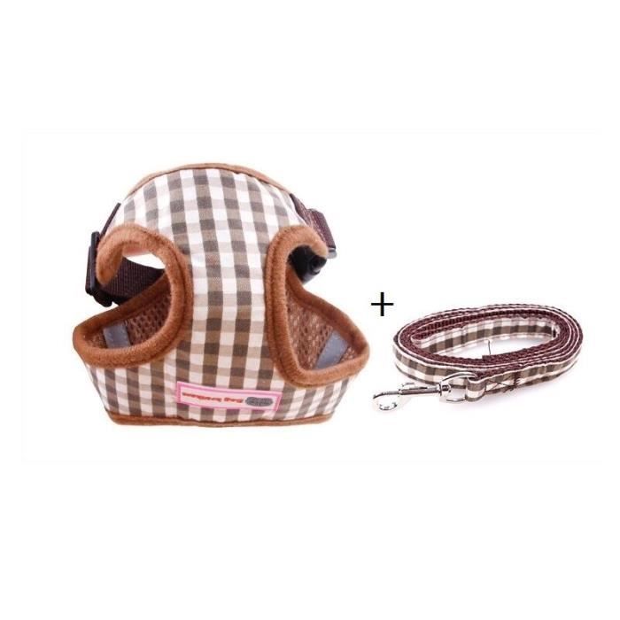 café de couleur Taille s Harnais Réffléchissant en nylon Pour Chien, Carlin, Chihuahua, Laisse de Marche, Pet