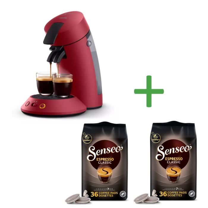 Machine à café dosette SENSEO Original Plus CSA210/91 - Rouge + 2 packs de dosettes Expresso Classique