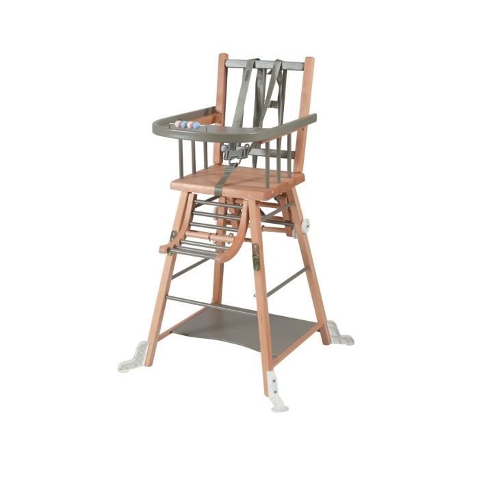 Combelle - Chaise haute bébé en bois Marcel bicolore gris - 57x95 cm