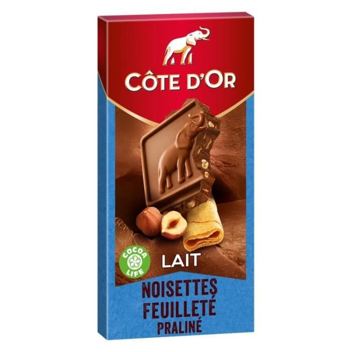 CÔTE D'OR - Chocolat Au Lait Noisettes Feuilleté Praliné 180G - Lot De 4
