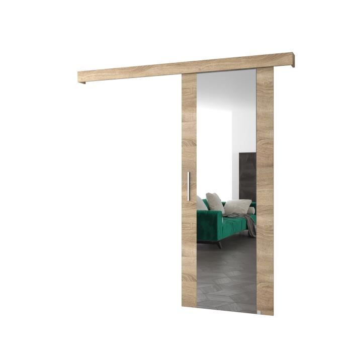 Ensemble Porte coulissante interieur avec rail AGRA II avec miroir - Sonoma + sonoma + Poignée d'argent - 90x204cm Soft-Close