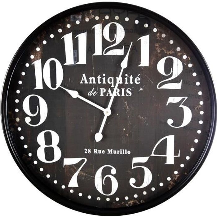 ANTIQUITE Horloge murale Ø68 cm argent et noir