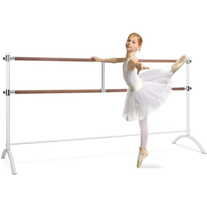 Klarfit Barre Marie Double barre de danse classique réglable en hauteur - 220 x 113cm - Ø 2x 38mm - Montage facile - Acier blanc
