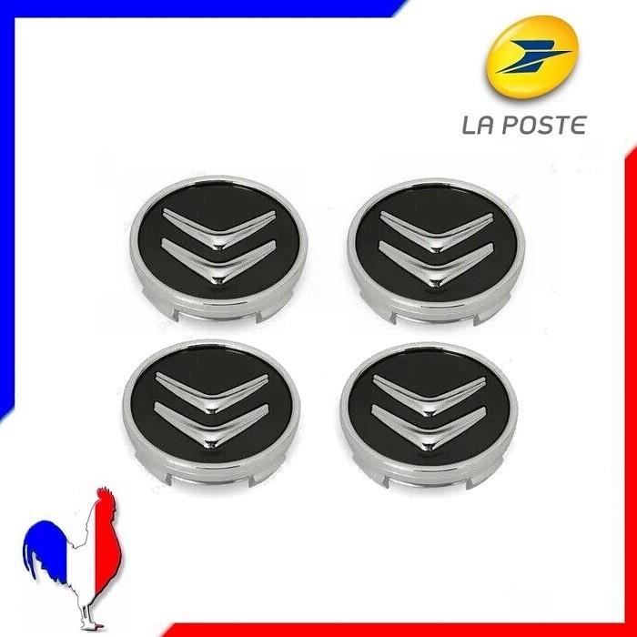 Lot de 4 cache moyeu centre de roue Citroën noir 60mm MS47 FR