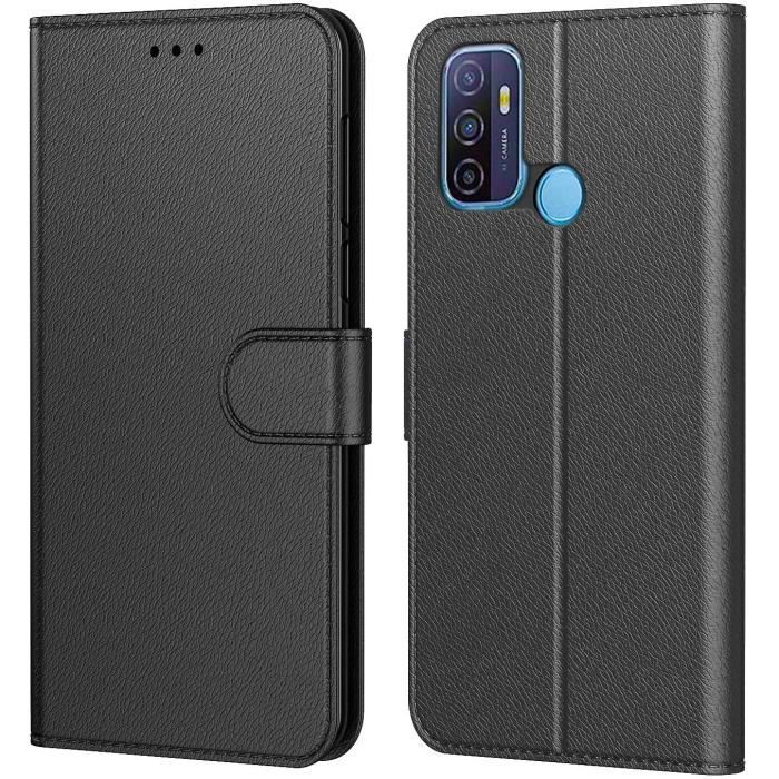N&T Coque Oppo A53/A53S 2020, Pochette Etui Housse Cuir à Clapet avec Fermeture Magnétique et Multifonctionnel Noir