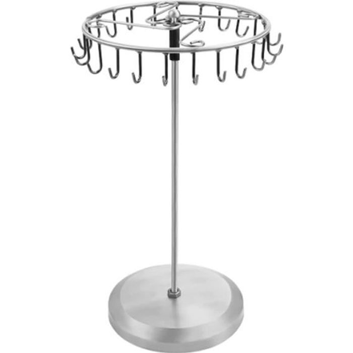 XJYDNCG Porte Bijoux Rotatif en Métal Argenté (23 Crochets) - H34,8 x l20,5 cm - Tour de Presentoir Bijoux