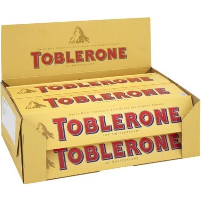 Lot de 10 toblerone de 360 grammes au chocolat au lait, chocolat suisse.