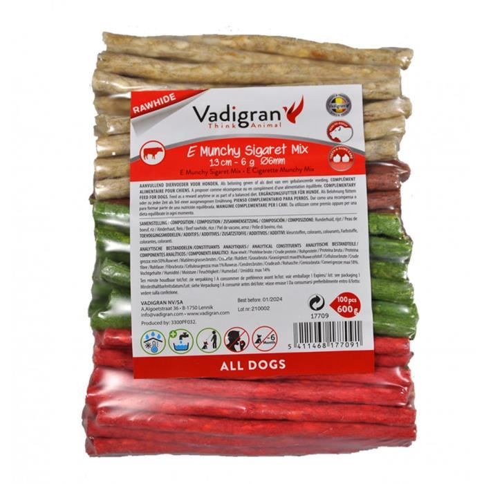 Friandises sticks E Cigarette Munchy mix. ø6 mm x 13 cm. 100 sticks. pour chien.-Vadigran 14,000000 Multicolore